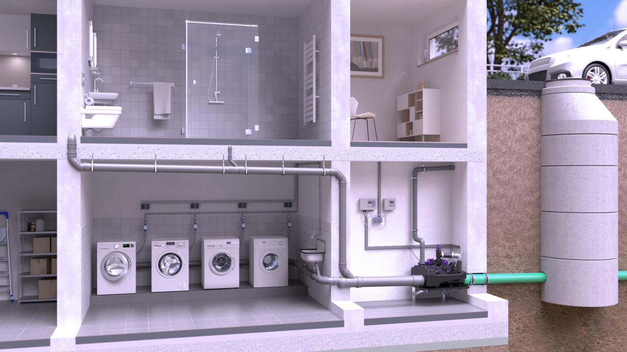 Esempio di installazione di un impianto di sollevamento ibrido <em>Ecolift L</em> in un condominio