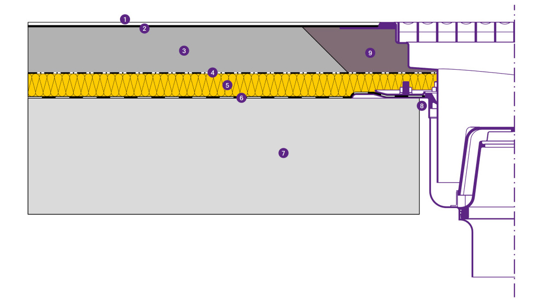 Struttura del pavimento con canaletta in acciaio inossidabile dotata di Flangia adesiva da 6 mm per rivestimento in resina reattiva