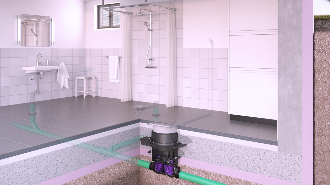 Se nel piano interrato si trova una doccia o un lavabo aggiuntivo per gli ospiti, Staufix SWA si inserisce esteticamente grazie alla copertura piastrellabile.