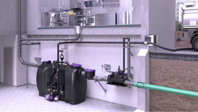 Esempio di installazione <em>dell'Ecolift L</em> a valle del degrassatore