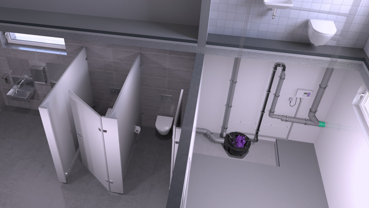 Illustrazione dell'installazione di Aqualift F Compact per installazione indipendente.
