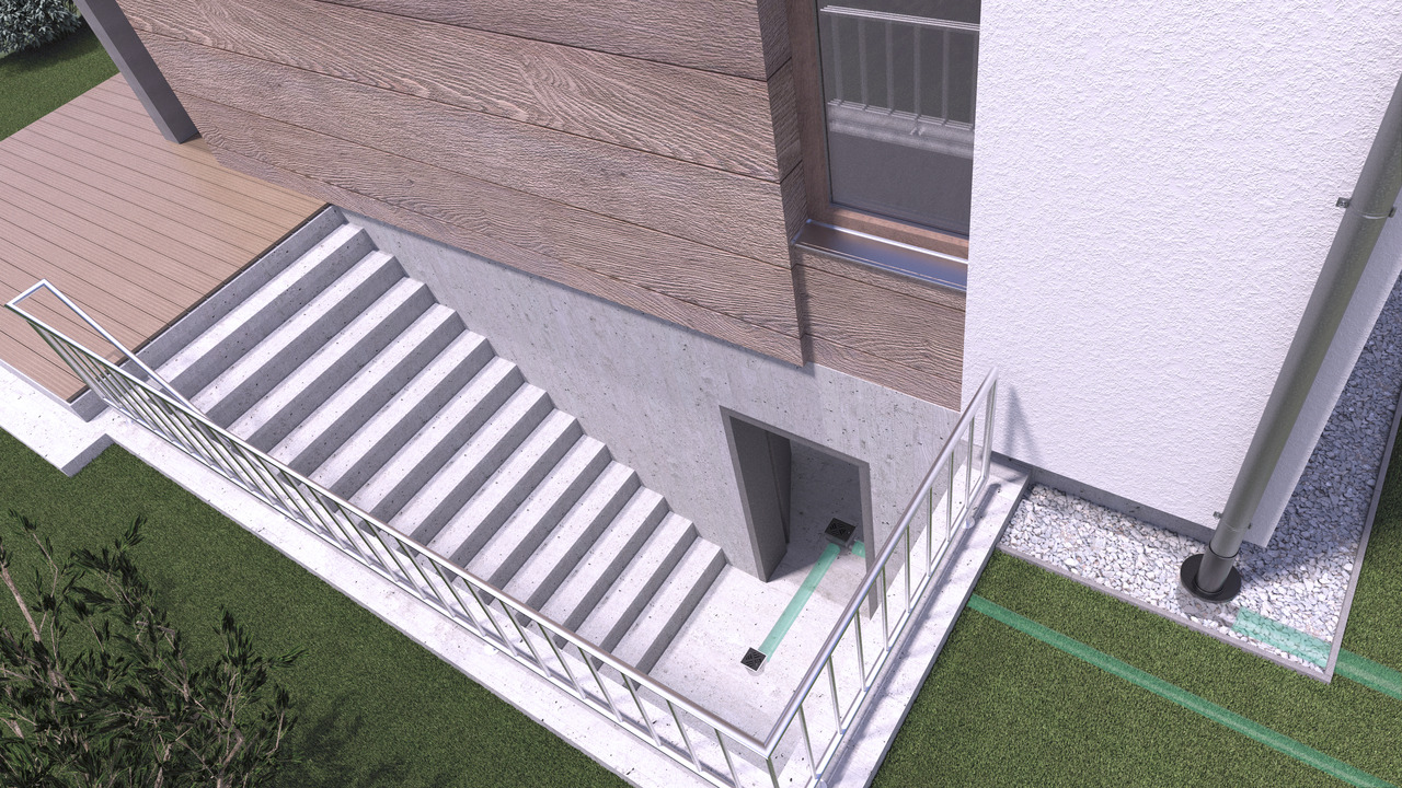 Schema di installazione dello scarico per l’acqua piovana negli edifici residenziali Schema di installazione dello scarico per l’acqua piovana negli edifici residenziali