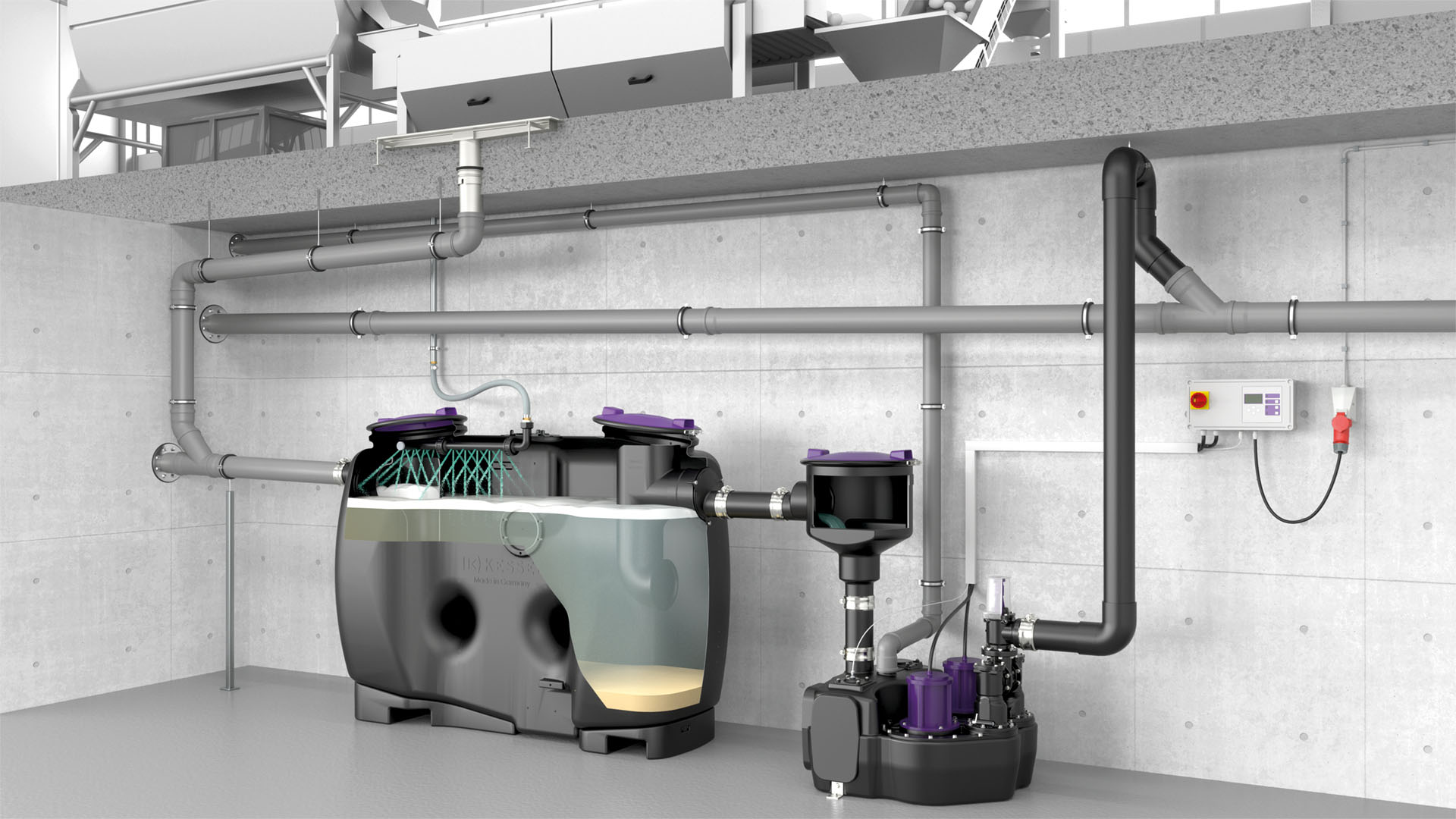 Esempio di installazione di un Separatore di amidi separatori di amidi Separatore di amidi separatori di amidi nel seminterrato di uno stabilimento di trasformazione alimentare