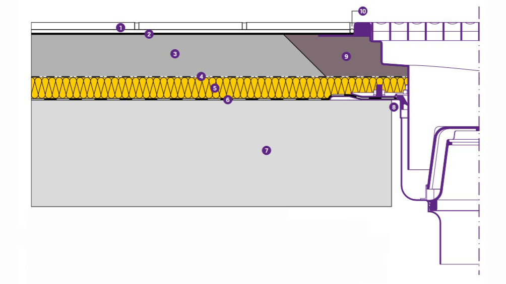 Struttura di una canaletta in acciaio inox con flangia adesiva di 15 mm per il rivestimento di piastrelle Struttura di una canaletta in acciaio inox con flangia adesiva di 15 mm per il rivestimento di piastrelle