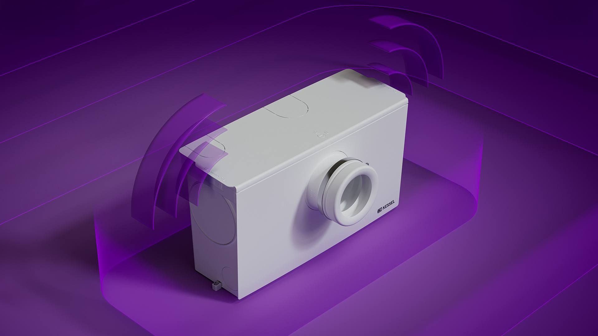 Funzione di allarme Piccola stazione di sollevamento Minilift L WC con onde sonore rappresentate schematicamente.