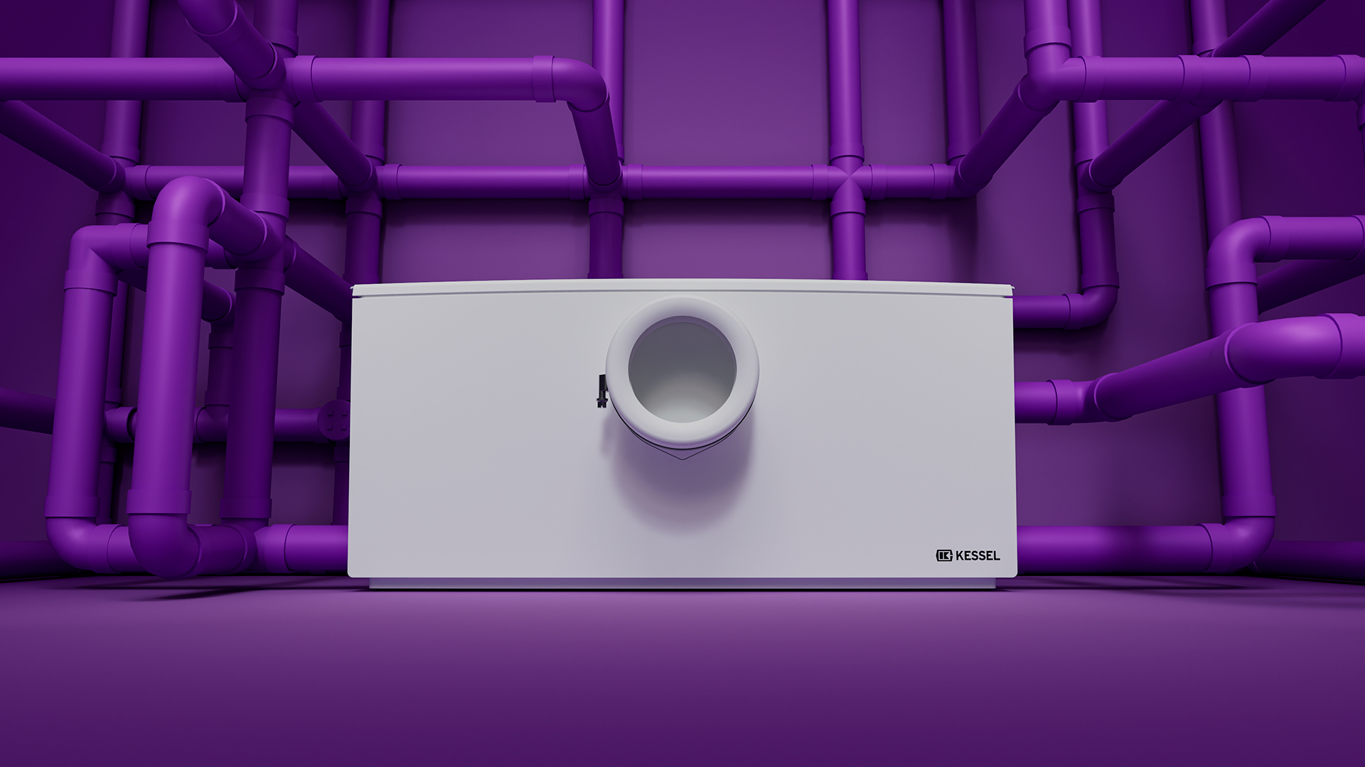 Piccola stazione di sollevamento al quale sono collegati numerosi tubi provenienti da ogni direzione.