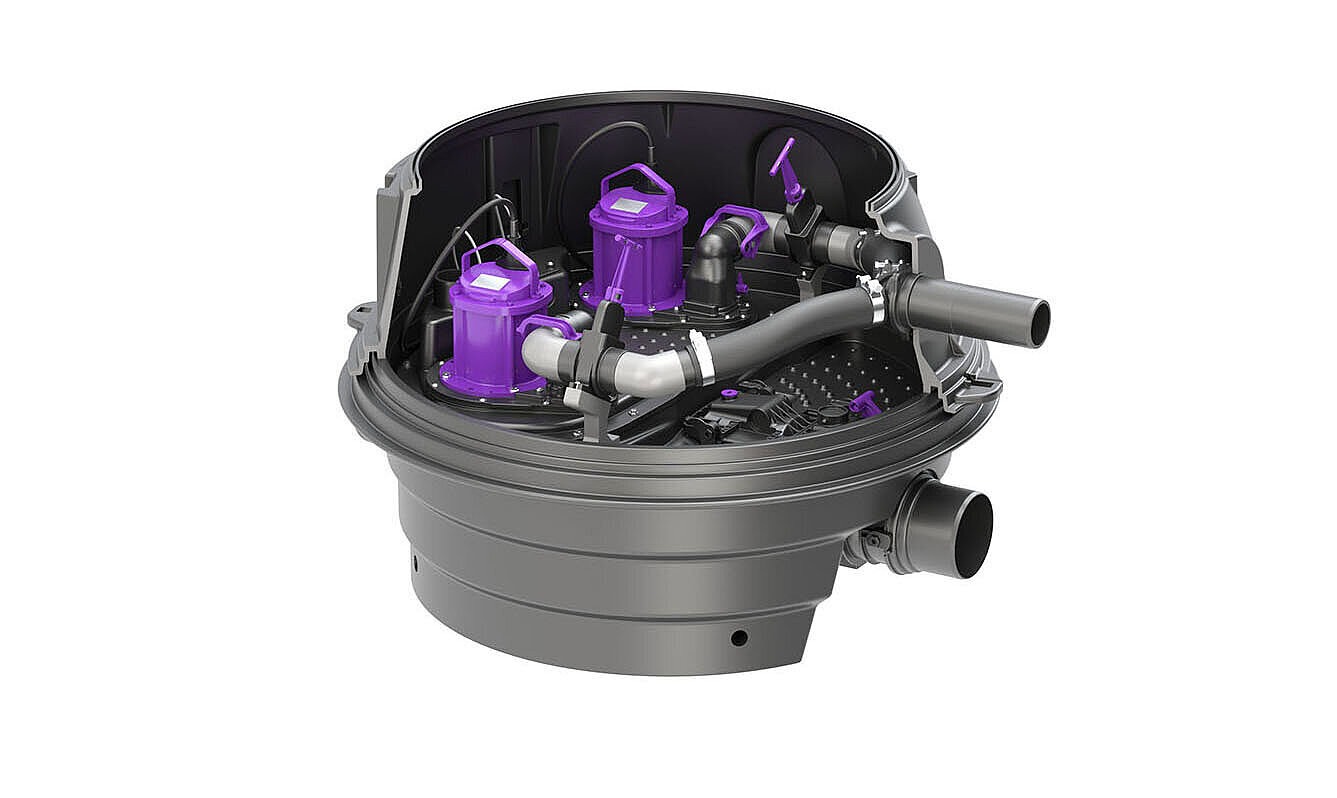 Impianto di sollevamento ibrido Ecolift XL, per l’installazione al livello più basso, installazione a secco Impianto di sollevamento ibrido Ecolift XL, per l’installazione al livello più basso, installazione a secco