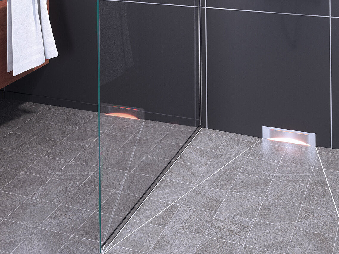 Schema di installazione dello scarico a parete Scada con copertura Wave e illuminazione LED