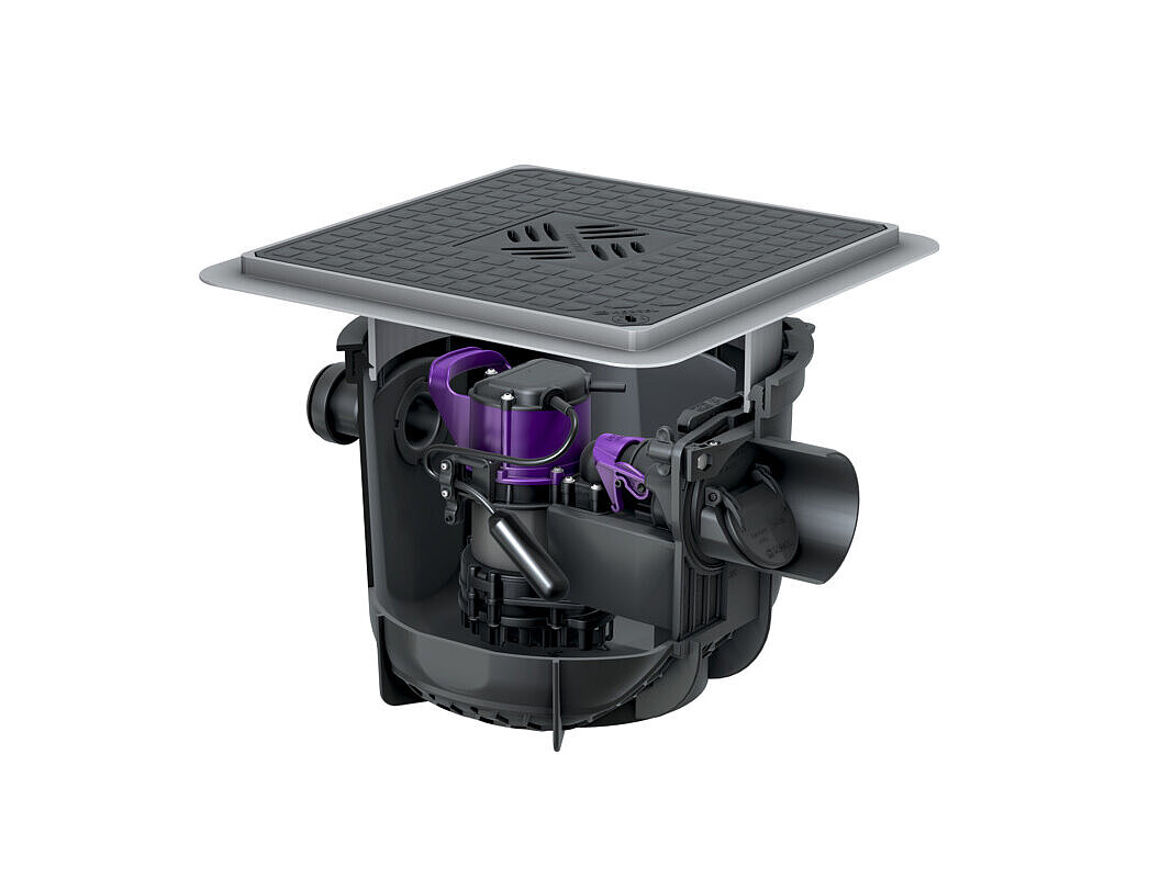 Scarico per cantina Pumpfix S per l’installazione interrata, con copertura nera Scarico per cantina Pumpfix S per l’installazione interrata, con copertura nera