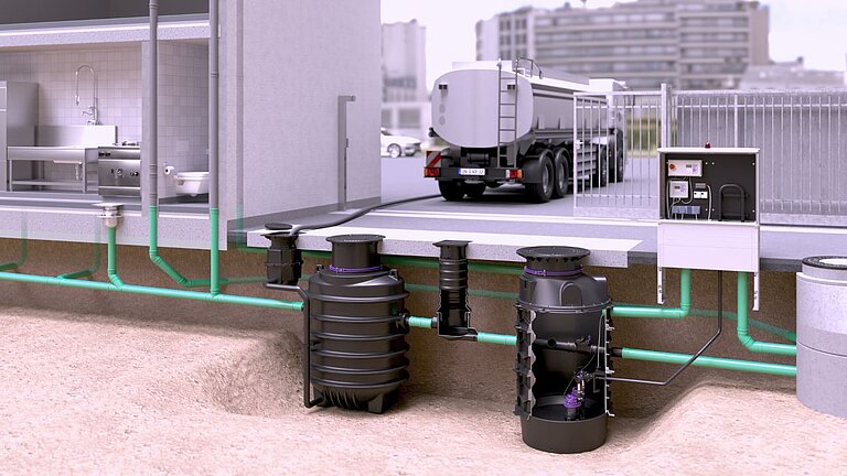 Proposta di installazione del degrassatore EasyClean ground Oval Direct con annessa stazione di pompaggio Aquapump XL Duo nel Pozzetto tecnico Proposta di installazione del degrassatore EasyClean ground Oval Direct con annessa stazione di pompaggio Aquapump XL Duo nel Pozzetto tecnico