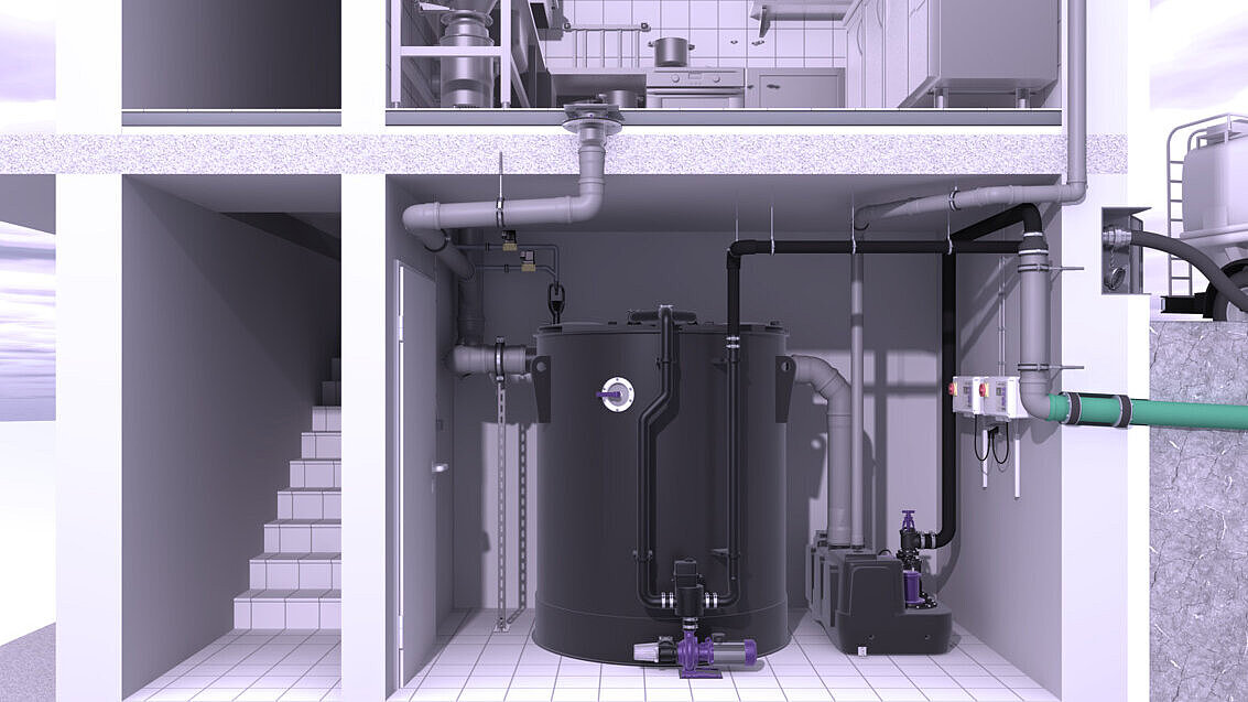 Schema di installazione del degrassatore EasyClean free round