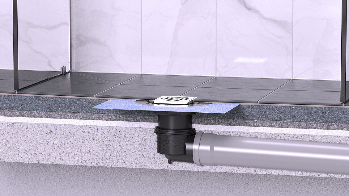 Proposta di installazione dello scarico a pavimento Practicus con rialzo Variofix nella doccia Proposta di installazione dello scarico a pavimento Practicus con rialzo Variofix nella doccia