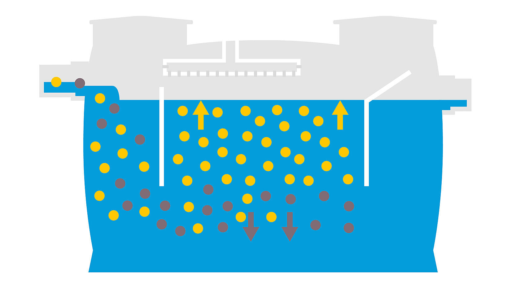 Grafico di funzionamento del separatore di amidi: 1. Convogliamento delle acque di scarico