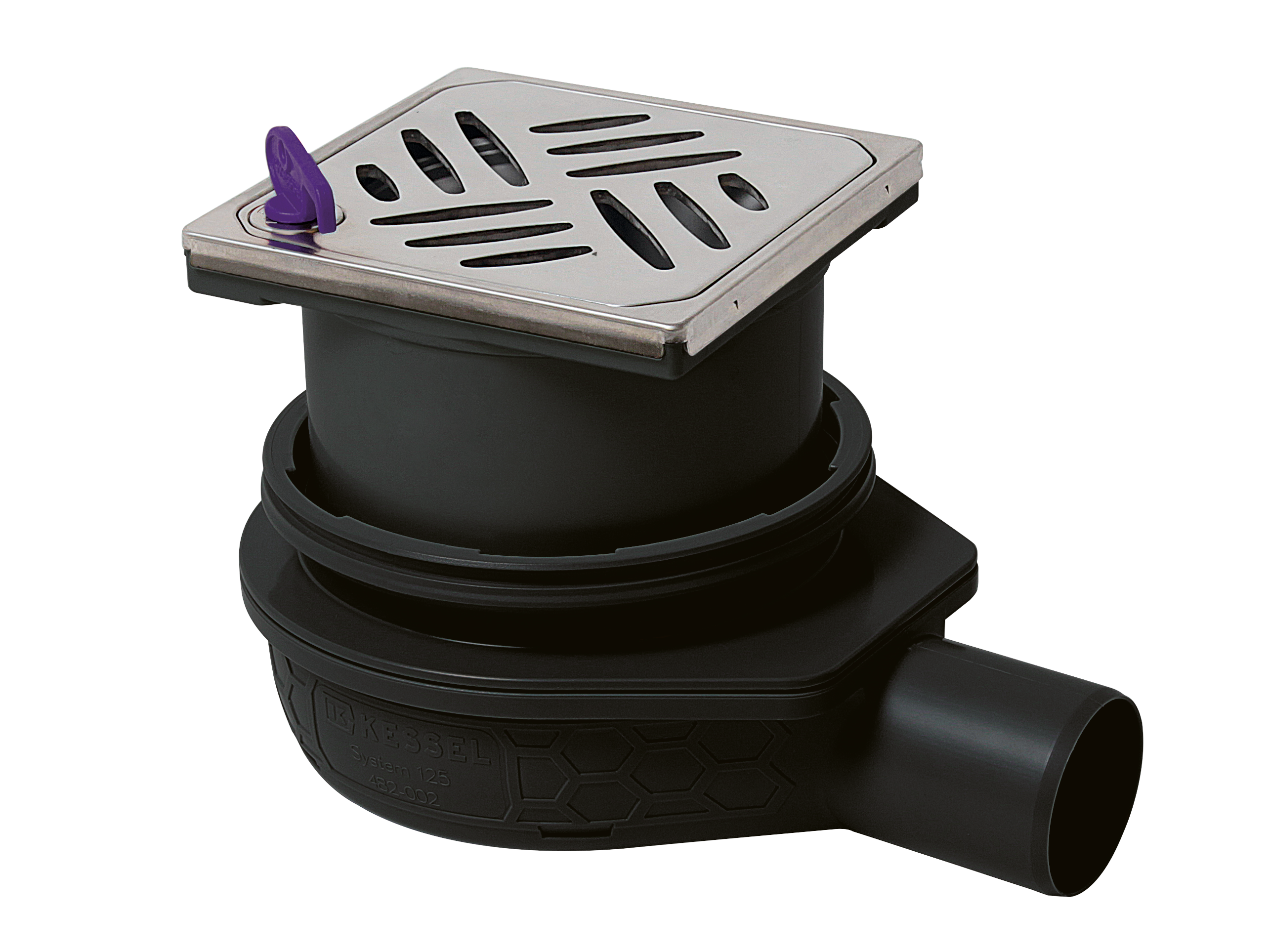 Scarico per bagni “L'Ultrapiatto” 79, DN 50 con griglia Design Kessel e sistema di bloccaggio Lock & Lift, con Megastop