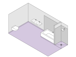 Bagno privato con vasca senza doccia e con box doccia a filo pavimento senza parete divisoria. Bagno privato con vasca senza doccia e con box doccia a filo pavimento senza parete divisoria.