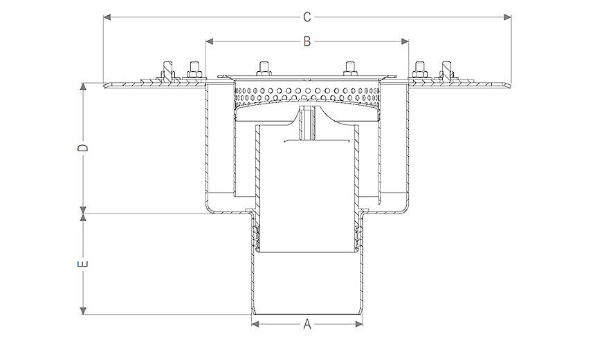 Tabella delle misure del corpo base con scarico verticale per grandi dimensioni