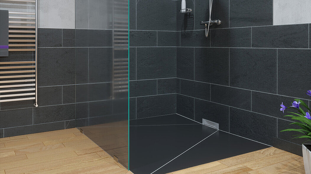 Immagine dell'installazione dello Scarico a parete Scada in una doccia