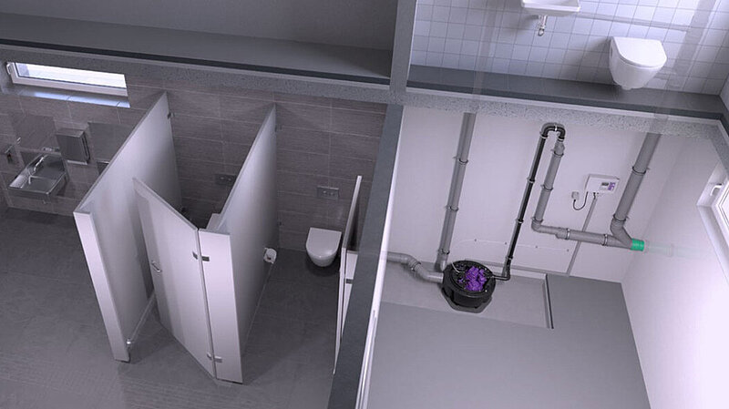 Esempio di installazione di una stazione di pompaggio in un bagno pubblico