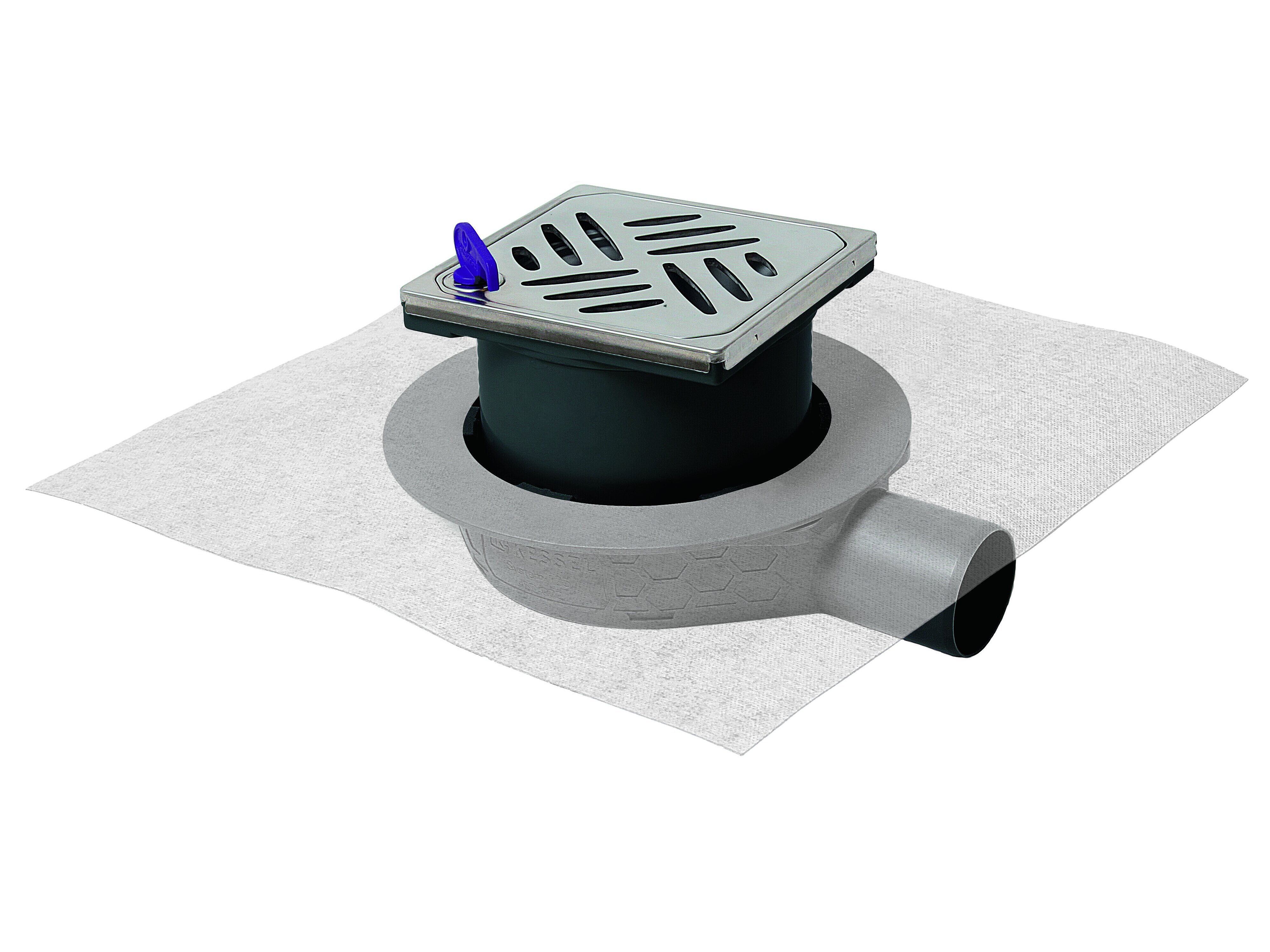 Scarico per bagni “L'Ultrapiatto” 54, DN 50 con griglia a feritoie e sistema di bloccaggio Lock & Lift e Megastop